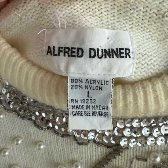 Vtg 80s Holiday Sweater Sequin Bow Pearl Pullover Alfred Dunner L Coquette Glam - Picture 4 of 8